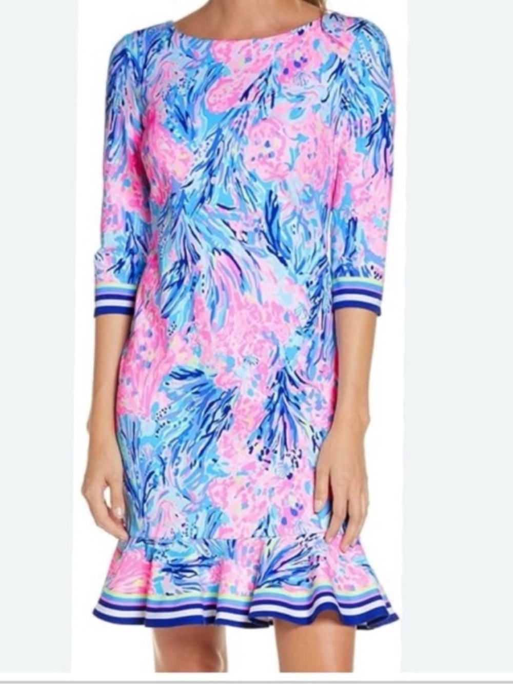 NWT Lilly Pulitzer Coral Reem Dress Women's Pink and Blue Floral Dress Size XXS
